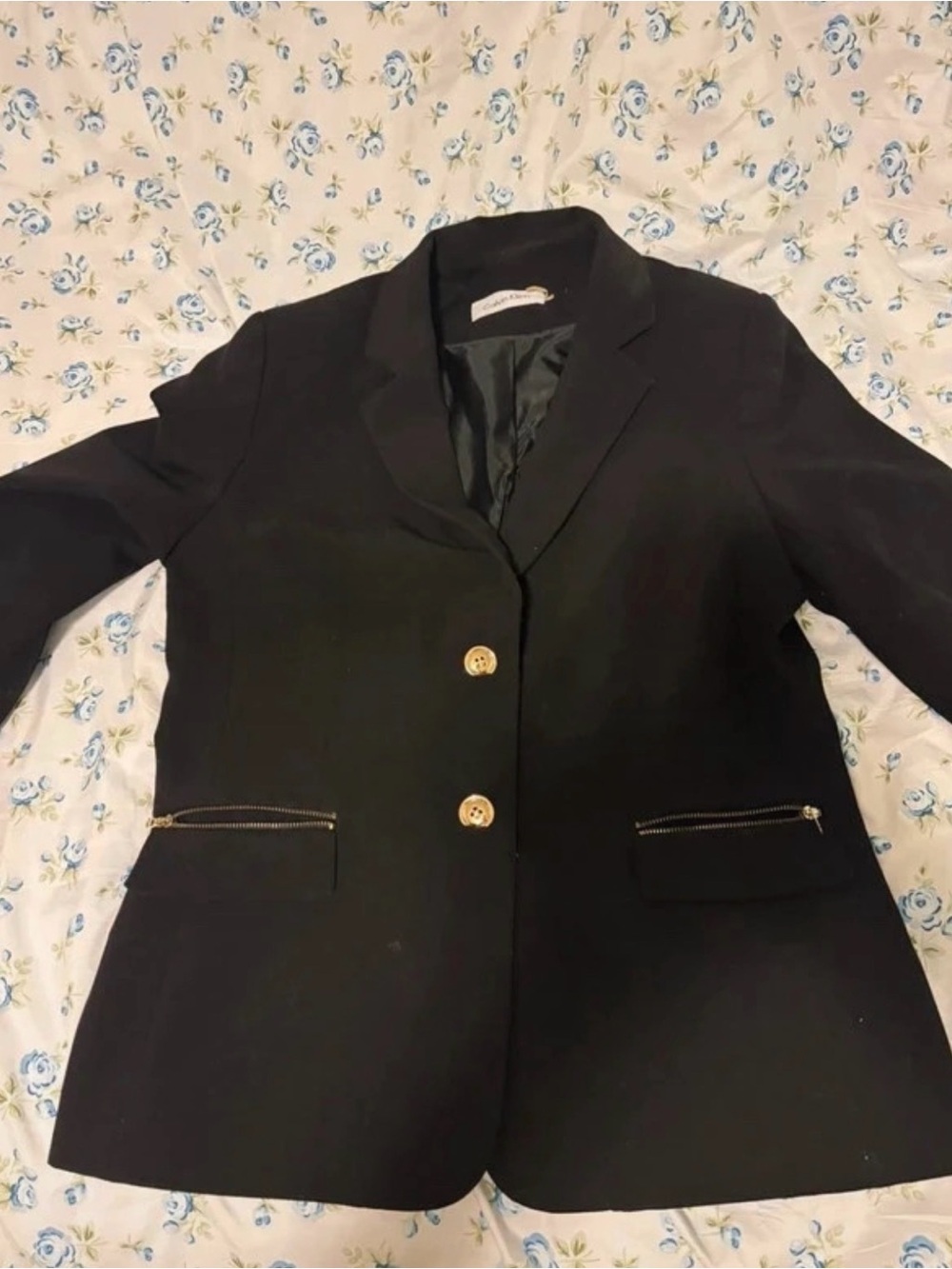 Calvin Klein Black Women's Tailored Blazer with Gold Buttons